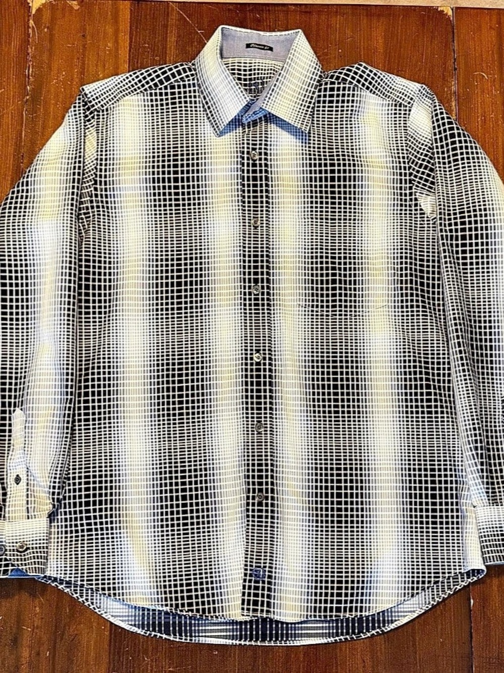 Bugatchi Button Up Shirt Men Medium Grid Pattern Classic Fit Long Sleeve